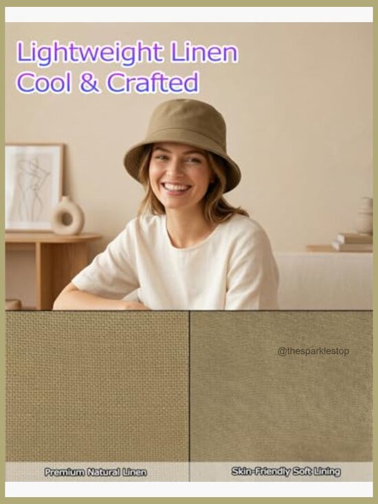 Linen Cotton Bucket Hat, UPF 50+ Sun Protection, Adjustable Chin Strap main image 4